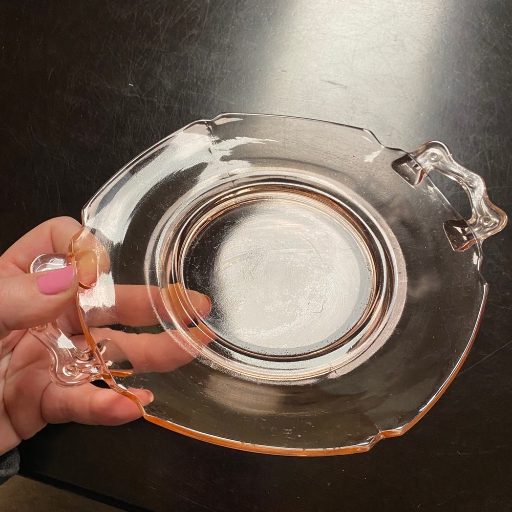 vintage pink depression glass serving dish
